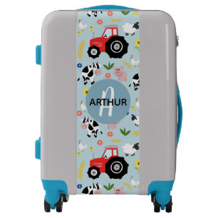 Boys Modern Farm Animal Pattern and Name Kids Luggage
