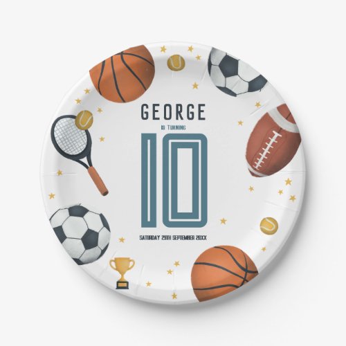 Boys Modern Football Sports Kids Birthday Paper Plates