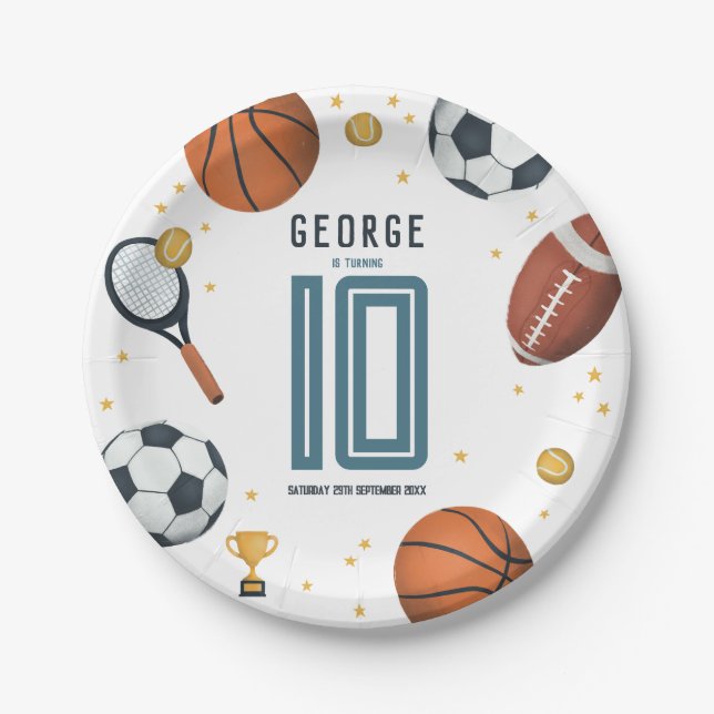 Boys Modern Football Sports Kids Birthday Paper Plates (Front)