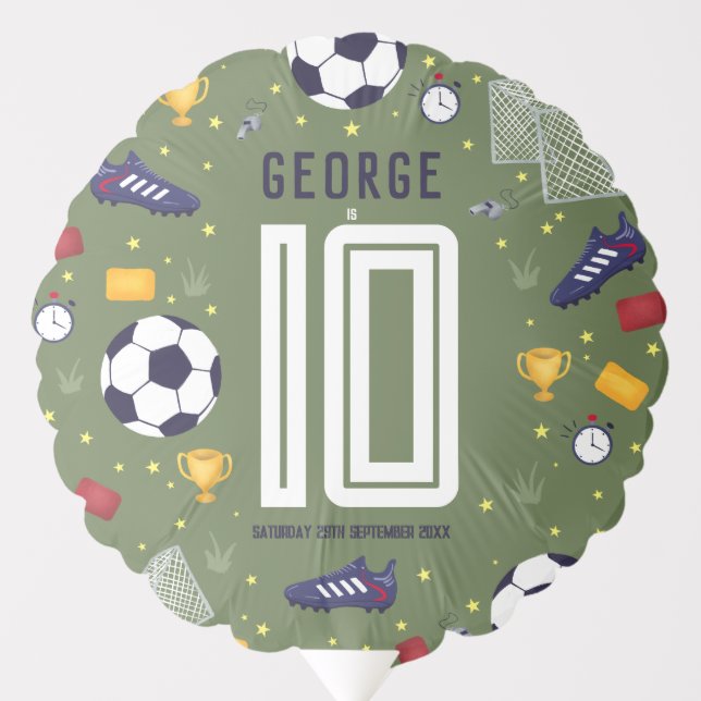 Boys Modern Green Sports Soccer Kids Birthday Balloon (Front)