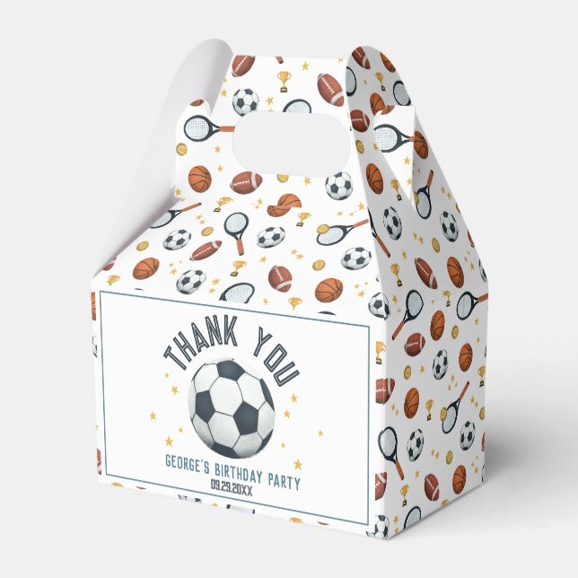 Boys Modern Soccer Sports Kids Birthday Favor Boxes (Front Side)