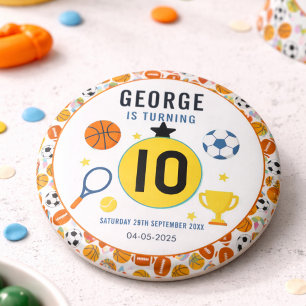 Boys Modern Sports Birthday Party Game Day Theme Button