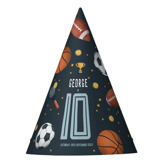 Boys Modern Sports Birthday Party Hat (Front)