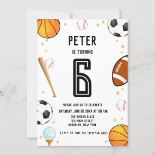 Boys Modern Sports Kids Birthday Invitation