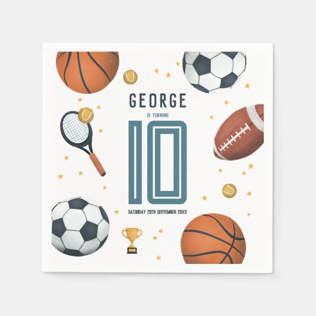 Boys Modern Sports Kids Birthday Napkins (Front)
