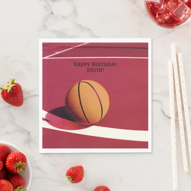 Boys  Modern Sports Kids Red Court Basketball  Napkins (Insitu)