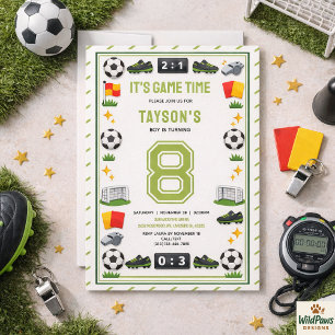 Boys Modern Sports Soccer Kids 8th Birthday Party Invitation