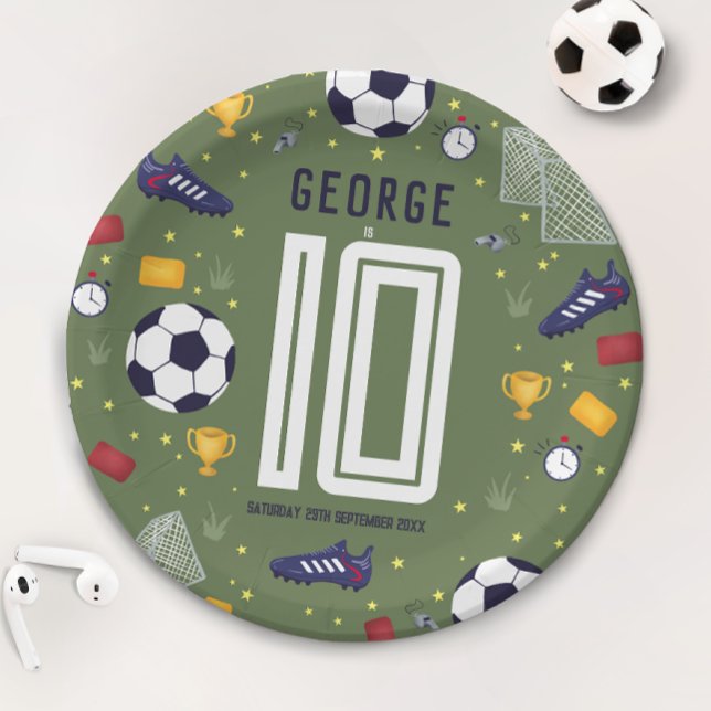 Boys Modern Sports Soccer Kids Birthday Paper Plates (Creator Uploaded)