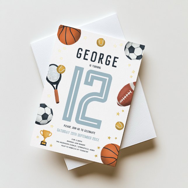 Boys Modern Sports Star Kids Foil Invitation (Creator Uploaded)