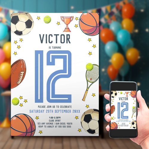 Boys Modern Sports Star Kids White Birthday Invitation