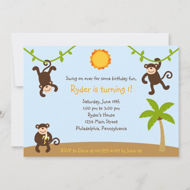 Boys Monkeying Around 7x5 Invitation (Front)