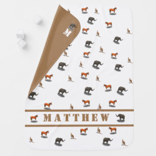 Boy's Monogrammed with Name Animal Themed  Baby Blanket