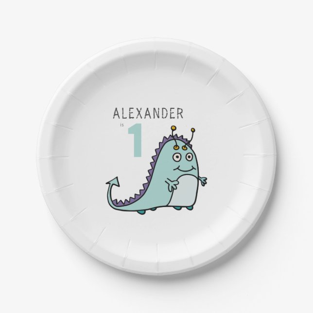Boys Monster 1st Birthday Party Paper Plates (Front)