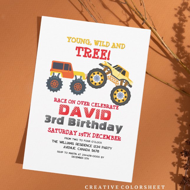  Boys Monster Car Trucks 3rd Birthday Party Invitation (Creator Uploaded)
