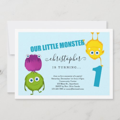 Boys Monster First 1st Birthday Party Invitation