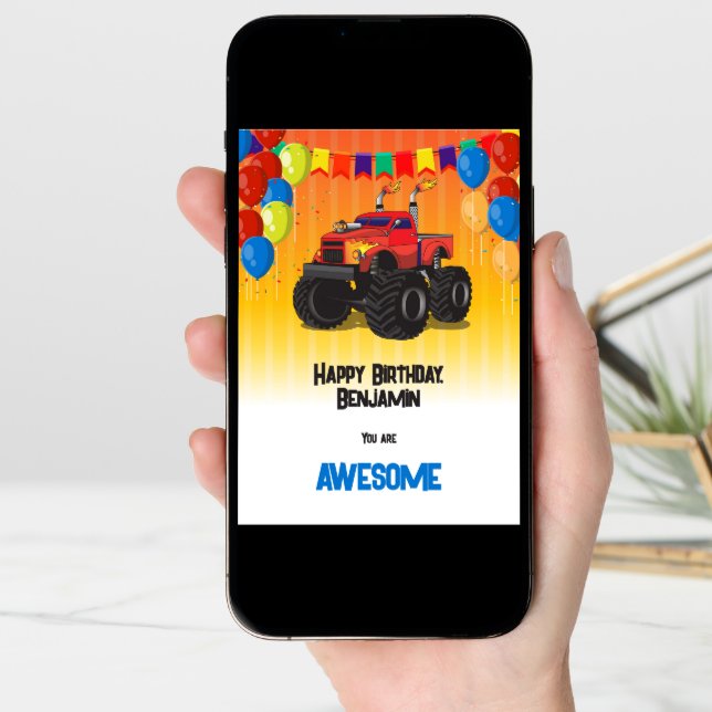 Boy's Monster Truck Birthday Card (Front Digital)