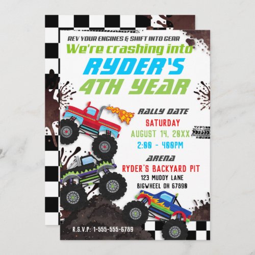 Boys Monster Truck Birthday Party Invitations