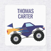 Small Monster Truck Kids Name Labels