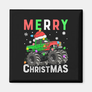 Boys Monster Truck Merry Christmas Santa Hat Kids Magnet
