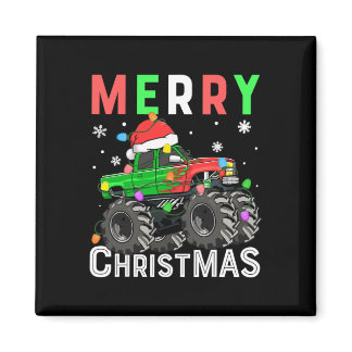 Boys Monster Truck Merry Christmas Santa Hat Kids  Magnet