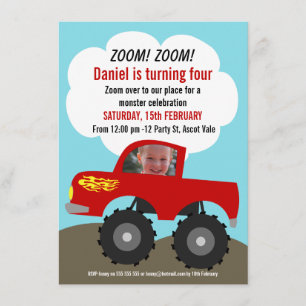 Boys Monster Truck Photo Birthday Invitation