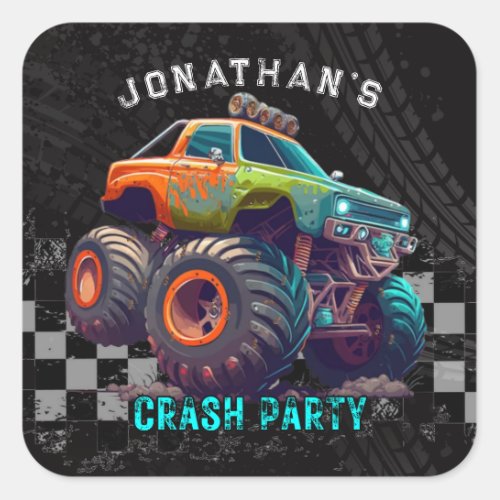 Boys Monster Truck Rally Birthday Party Square Sticker