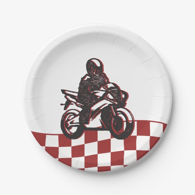 Boys' Motocross Red Dirt Bike Birthday  Paper Plates (Front)