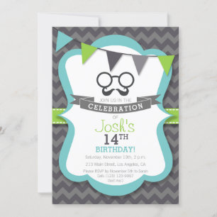 Boy's Mustache Birthday Party Invitation