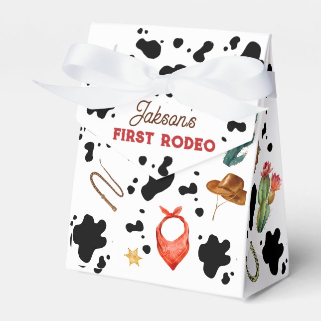 Boys My First Rodeo Cowboy 1st Birthday Favor Boxes (Front Side)