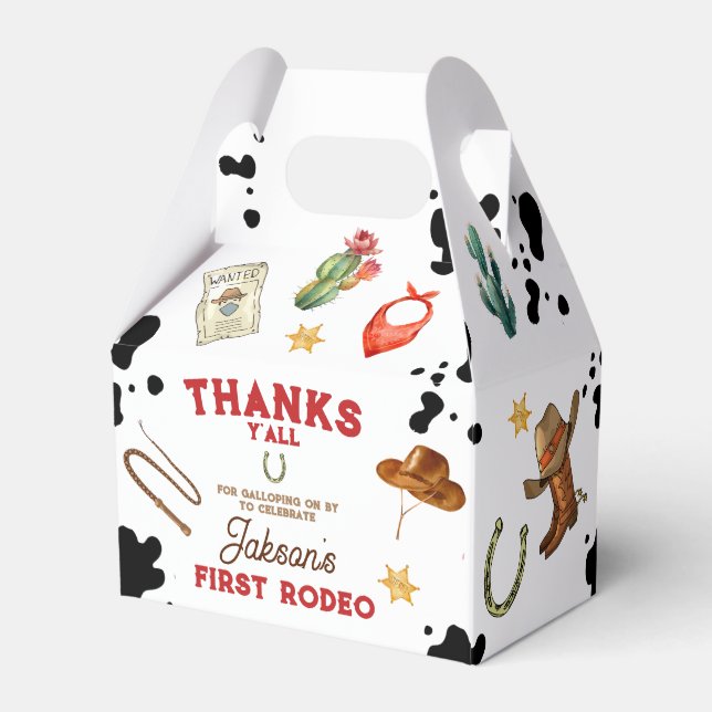 Boys My First Rodeo Cowboy 1st Birthday Favor Boxes (Back Side)