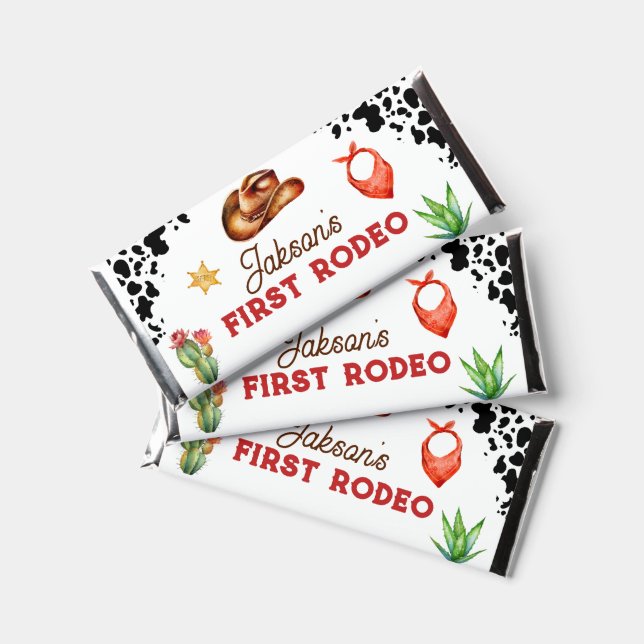 Boys My First Rodeo Cowboy 1st Birthday Hershey Bar Favors (Front)
