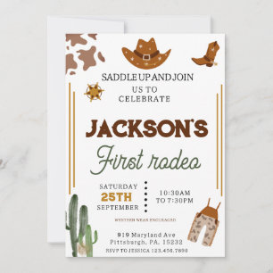 Boys My First Rodeo Cowboy 1st Birthday Invitation