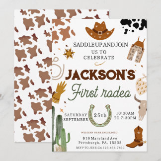 Boys My First Rodeo Cowboy 1st Birthday Invitation
