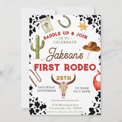 Boys My First Rodeo Cowboy 1st Birthday Invitation