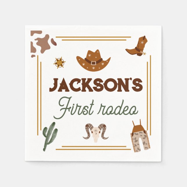 Boys My First Rodeo Cowboy 1st Birthday Napkins (Front)
