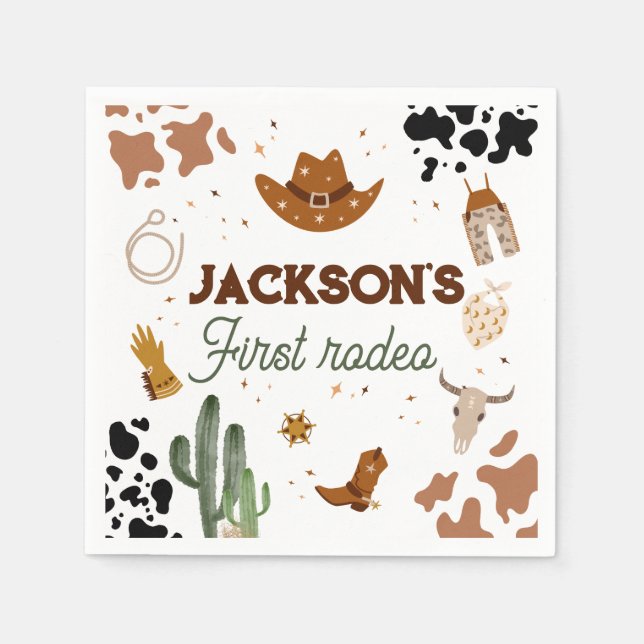 Boys My First Rodeo Cowboy 1st Birthday Napkins (Front)