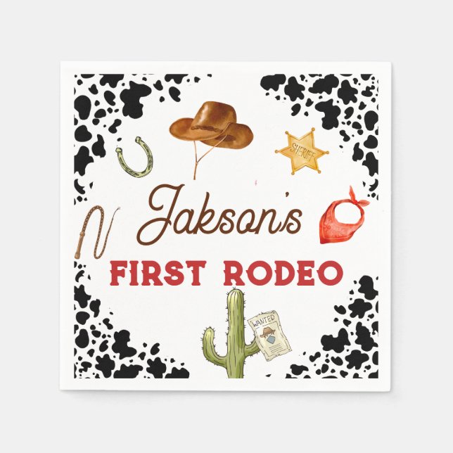 Boys My First Rodeo Cowboy 1st Birthday Napkins (Front)