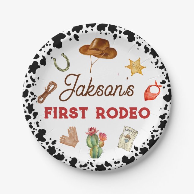 Boys My First Rodeo Cowboy 1st Birthday Paper Plates (Front)