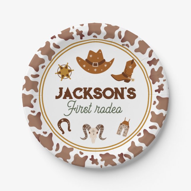 Boys My First Rodeo Cowboy 1st Birthday Paper Plates (Front)