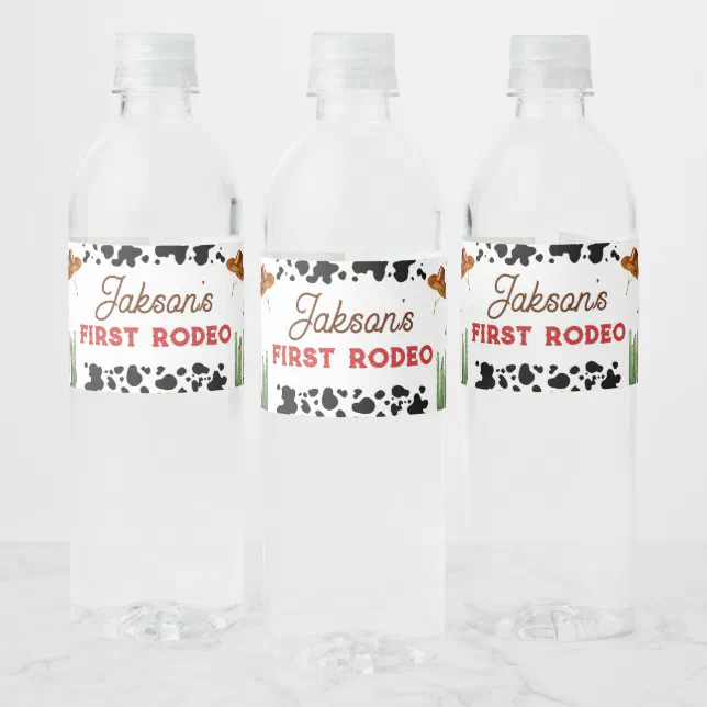 Boys My First Rodeo Cowboy 1st Birthday Water Bottle Label | Zazzle