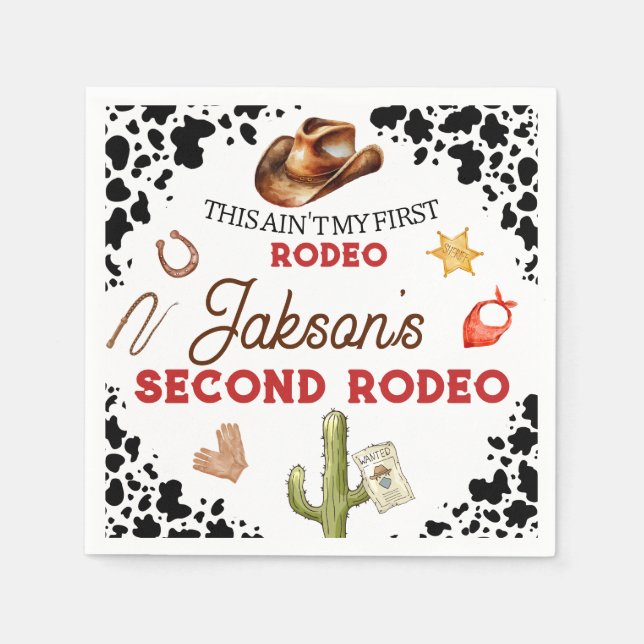 Boys My Second Rodeo Cowboy 2nd Birthday Napkins (Front)