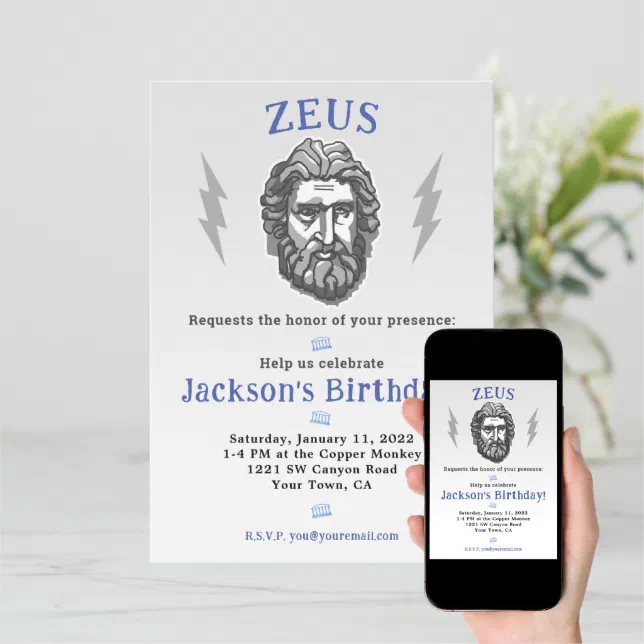 Boy's Mythology Birthday Invite Zeus Invitation Zazzle