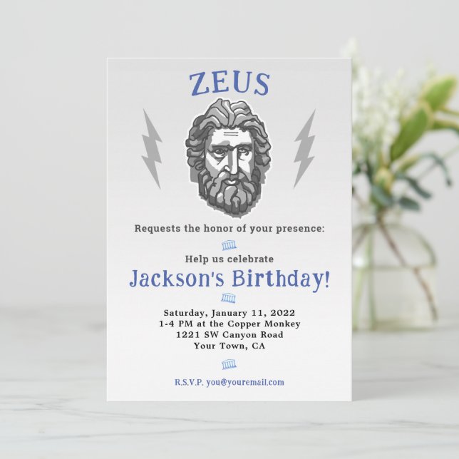 Boy's Mythology Birthday Invite: Zeus Invitation (Standing Front)