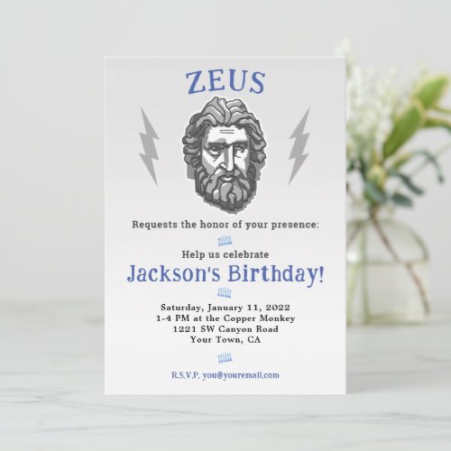 Boys Mythology Birthday Invite Zeus Invitation