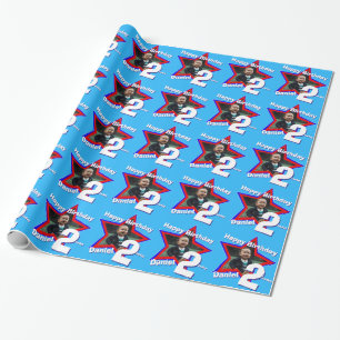 Boys name age 2 add your photo star pattern wrapping paper
