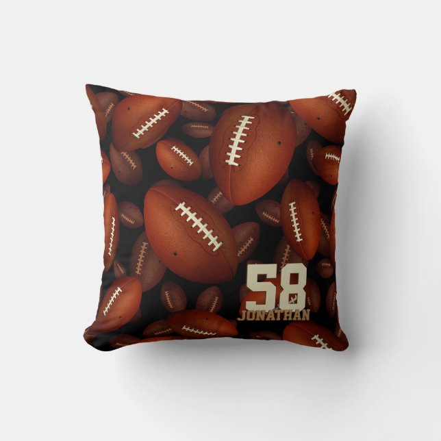 Boys' name and jersey number football throw pillow (Front)