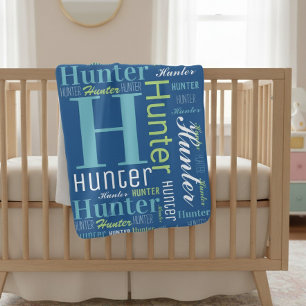 Boys Name and Monogram Cloud Word Art Baby Blanket