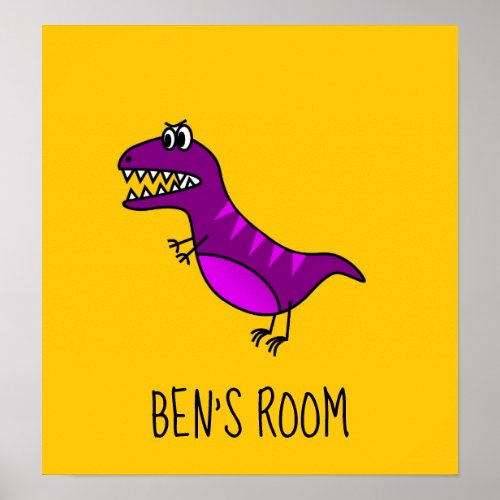 Boys name bedroom Cute purple cartoon dinosaur Poster