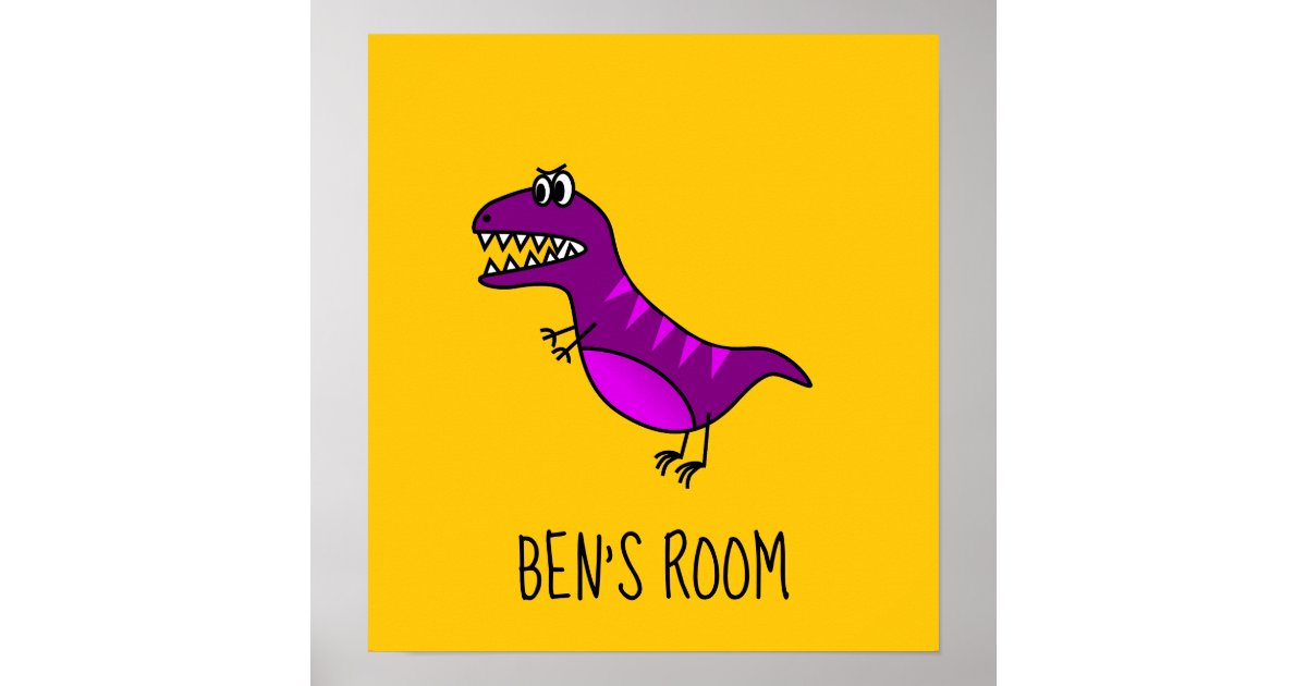 Boy's name bedroom Cute purple cartoon dinosaur Poster | Zazzle