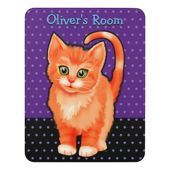 Boy's Name Bedroom door sign cute kitten (Contemporary Vert)